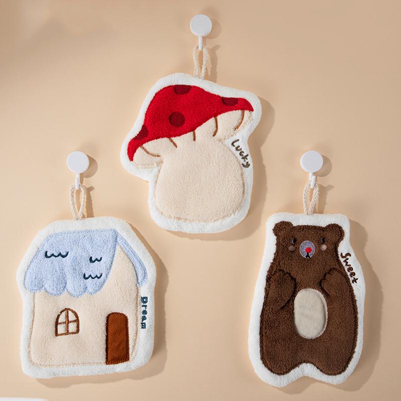 Cartoon Hamburger Toast Hand Towel Absorbent Coral Velvet Washing Hand Cloth Kitchen Bathroom Hanging Children Towel Thickened