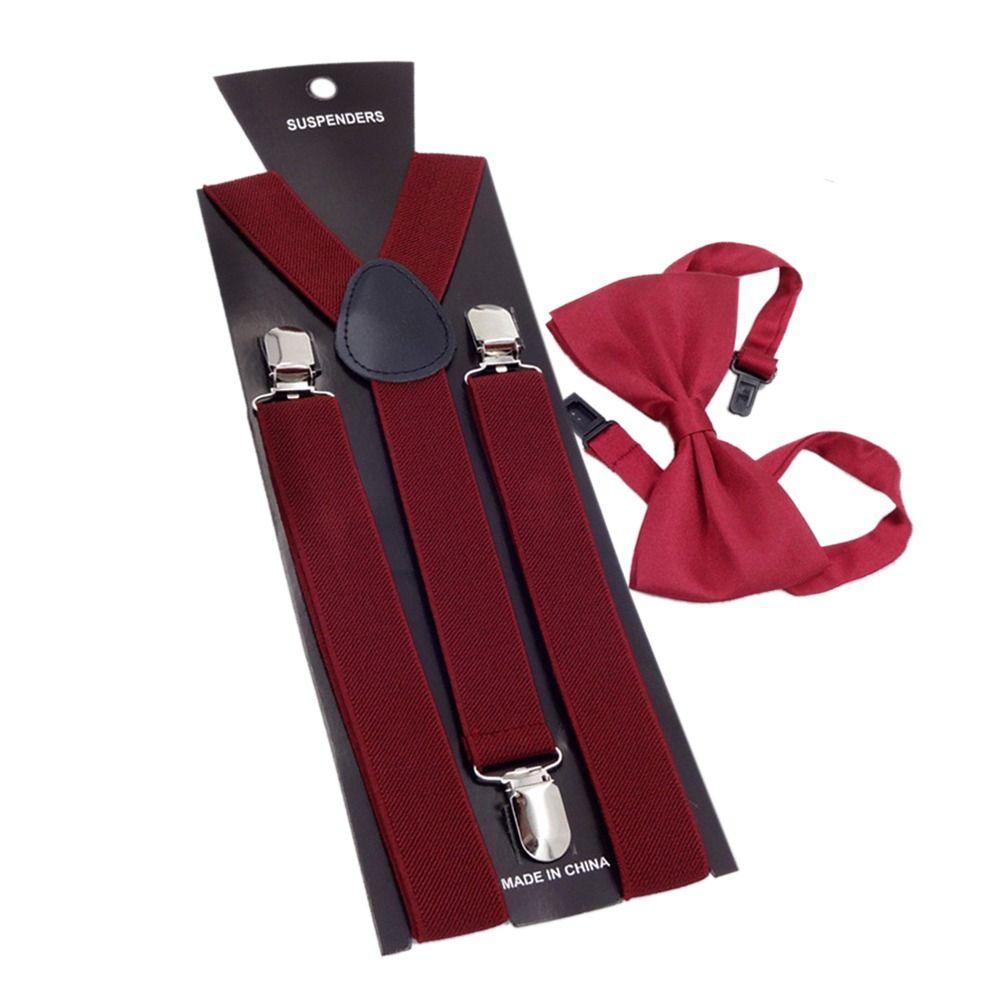 Gift Men Women Elastic Leather Suspenders Braces Adjustable Straps Bow Ties Set Unisex Suspenders