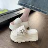 Fashion Fashionable Wedge Heel Slippers Summer New Round Head Riveted Metal Belt Buckle Waterproof Platform High Heels