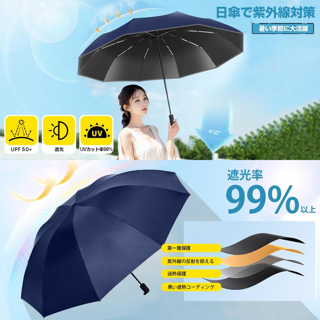 Folding Umbrella New 10 Ribs Reverse Folding Automatic Large UV For Both Sunny and Rainy Rainy Season Typhoon Reflective Easy To Includes Storage Navy