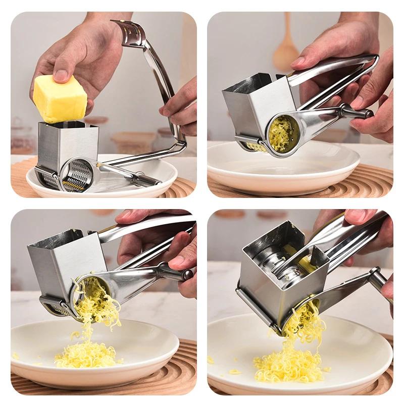Handheld Rotary Cheese Grater Cheese Hand Grater Kitchen Craft Stainless Steel Cheese Vegetable Grater Shredder With Handle