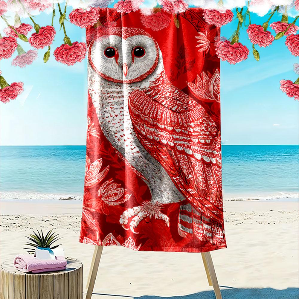Red and White Owl Floral Design Beach Towel Quick-drying for Travel Outdoor Sports Jogging Beach and Swimming