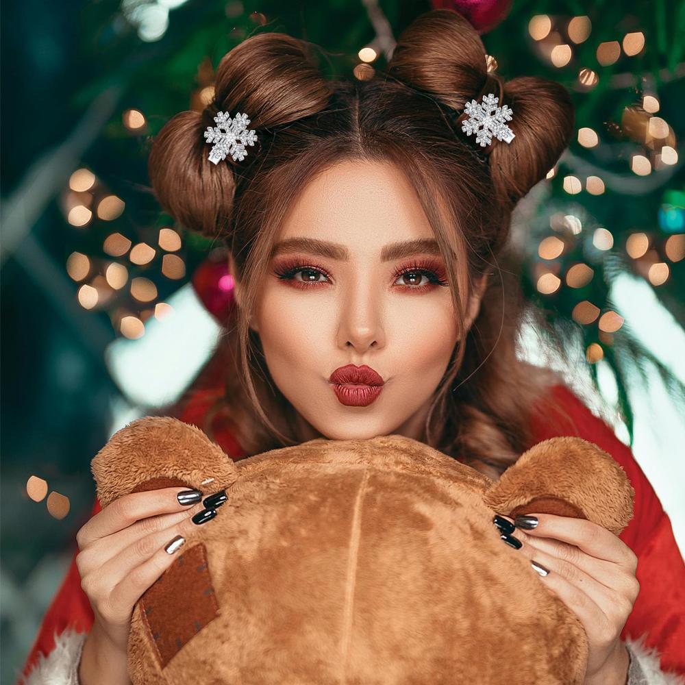 10 Pcs Christmas Snowflake Hair Clips for Women Girls Small Silver Pearl Metal Alligator Clips