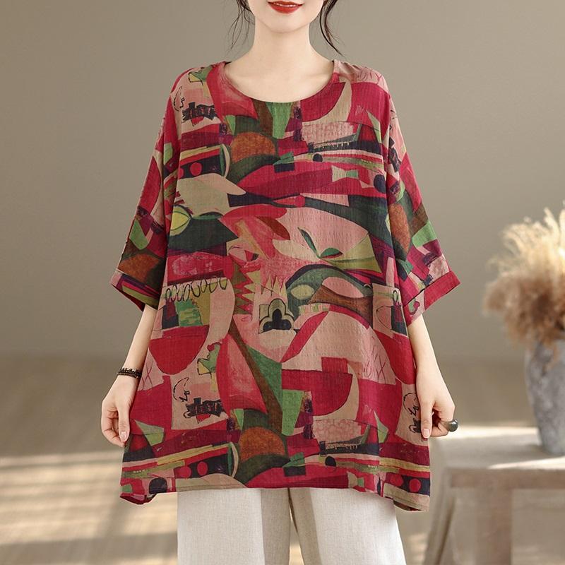 Короткий рукав, свободная винтажная футболка с цветочным принтом, повседневная, свободная, женская летняя футболка