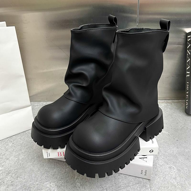 Мода Винтаж Зимние Платформа Женские Ботильоны Модные Слипоны Короткие Ботильоны Дизайнер Толстый Каблук Botas De Mujer