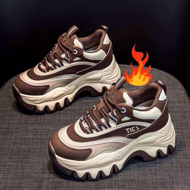 Кроссовки на платформе женские 2025 года, новые модные туфли с увеличенной высотой из вулканизированной кожи, зимние утепленные хлопковые туфли Zapatillas De Mujer