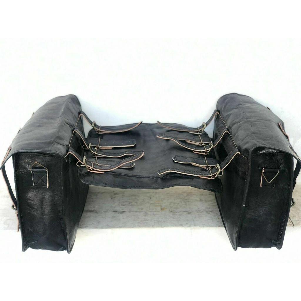 Large Motorcycle Two Bags Side Pouch Seat Leather Bag Saddlebags Saddle Panniers