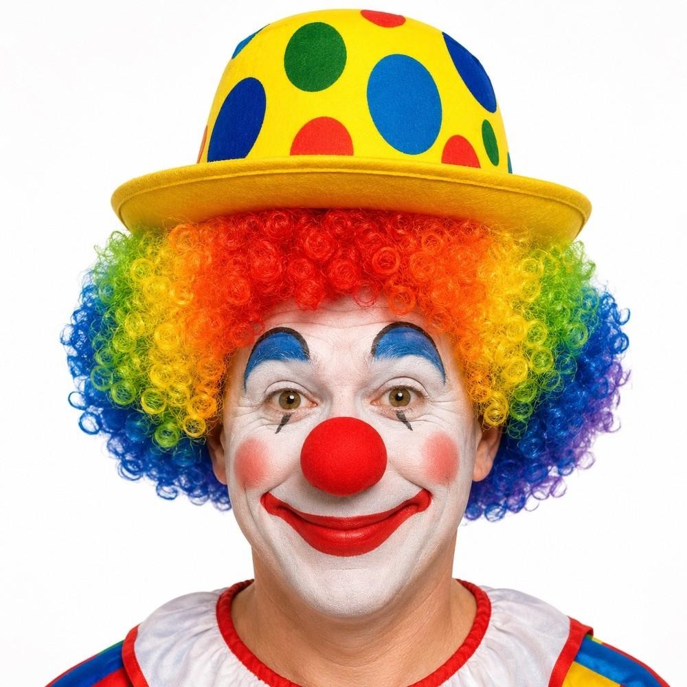 Funny Afro Clown Wig Top Hat Set Rainbow Polka Dot Print High Hat Adults Children