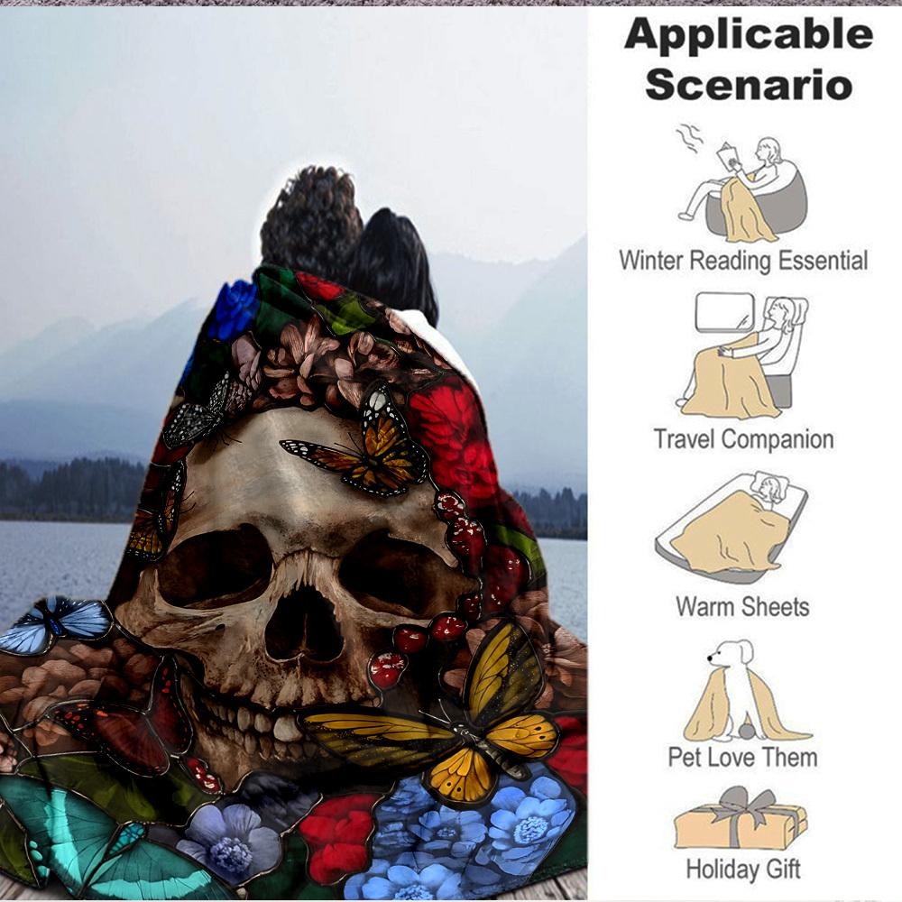 1PC Skull, Butterfly Garden Decor Blanket, Throw For Sofa, Bed, Travel, Camping, Livingroom, And Bed, Printing Blanket With Soft And Warm Fabric yy250