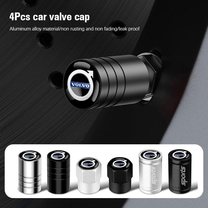 For Volvo 4Pcs Aluminum Alloy Car Tire Air Valve Stems Caps For Volvo Xc60 Xc90 V40 V60 S60 V50 V90 S80 C40 XC40 V70 XC70 C30 EX