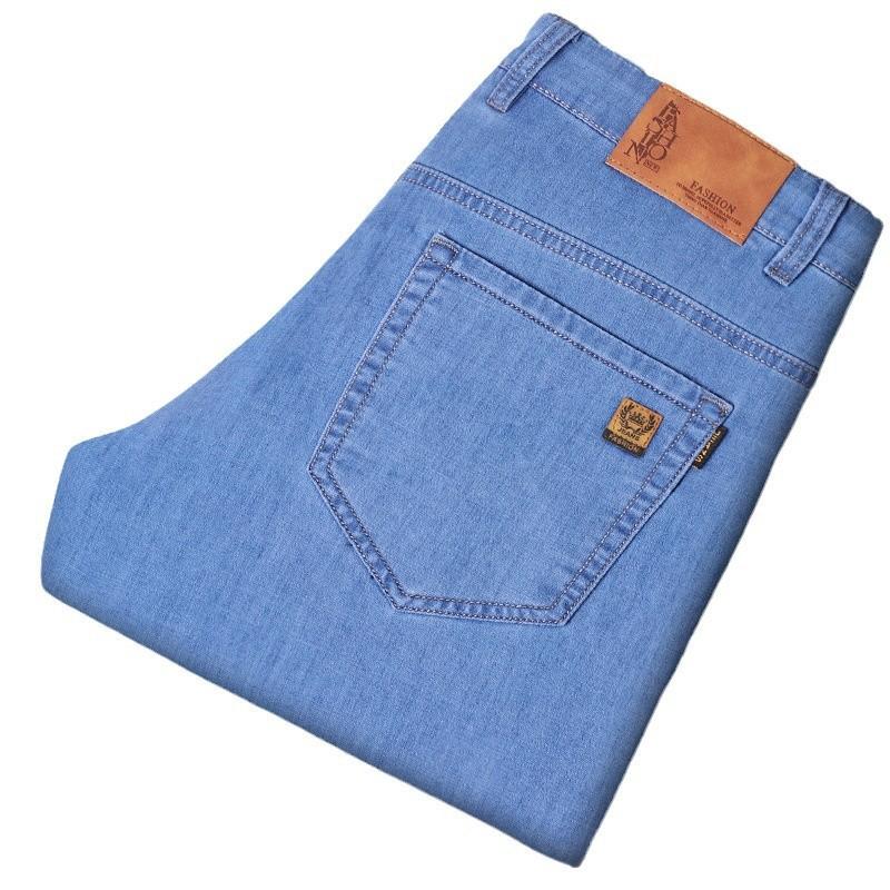 Summer Thin Lightweight Luxury Quality Jeans Men'S Straight Tube Loose Elastic Business Casual Breathable Long Pants