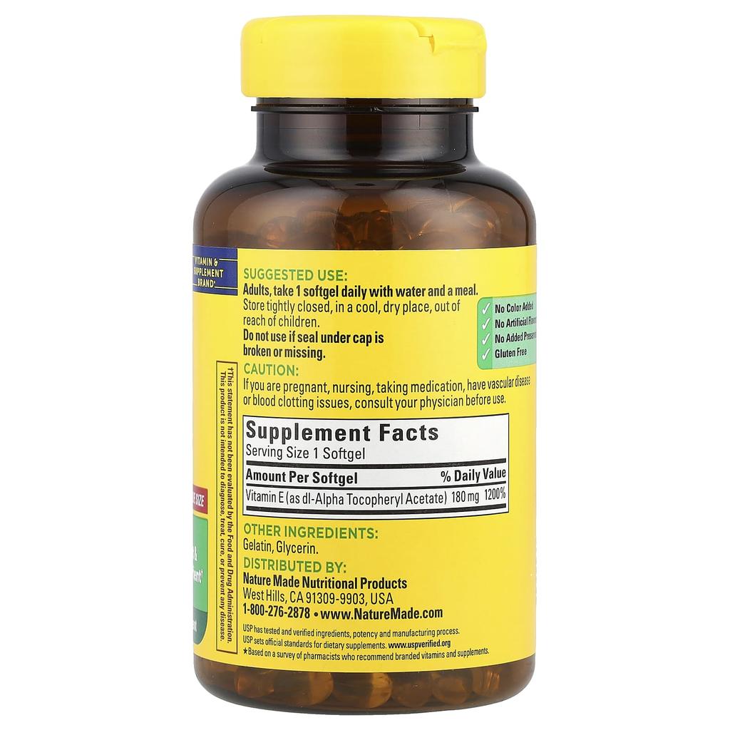 Vitamin E, 180 mg (400 Iu), 300 softgels