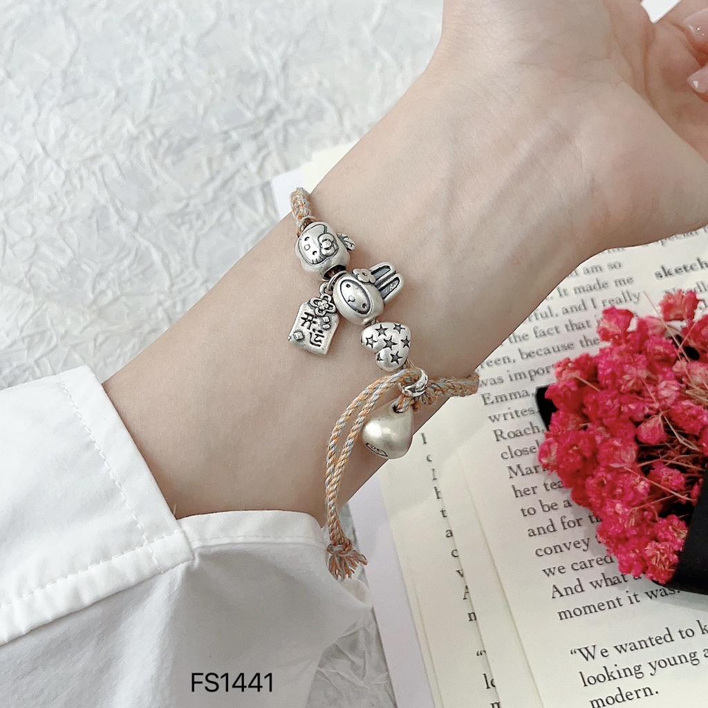 Pure Silver 999 Lucky Rabbit Heart Weight Cotton Thread Bracelet, Light Luxury Niche Versatile