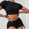 2024 European & American Lace-up Short Sleeve Solid Color Sport Bikini for Women