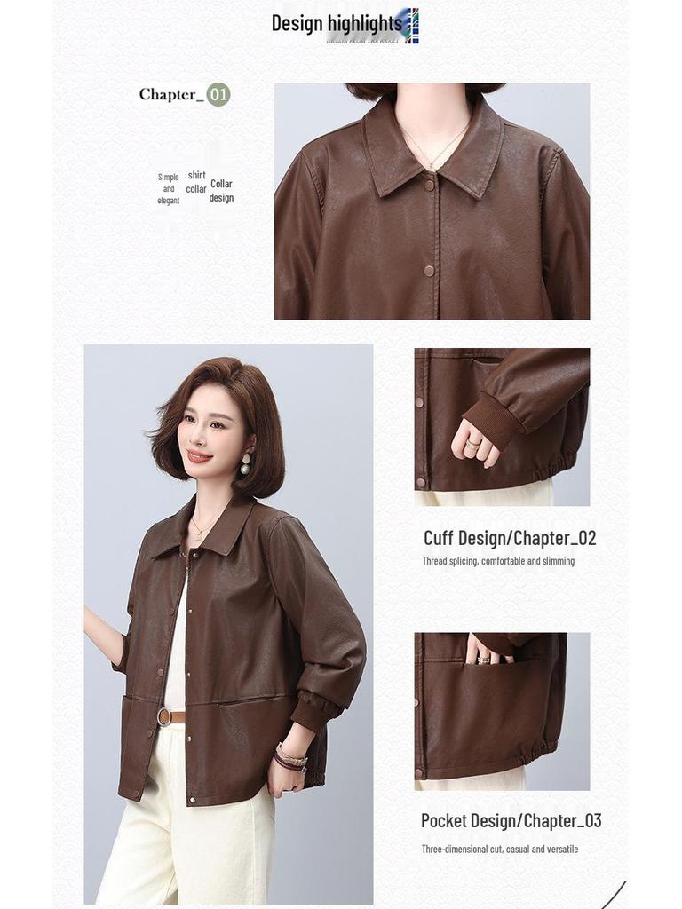 2024 Women's Trendy Petite Leather Jacket: Spring/Autumn Stylish Thin Casual Wear