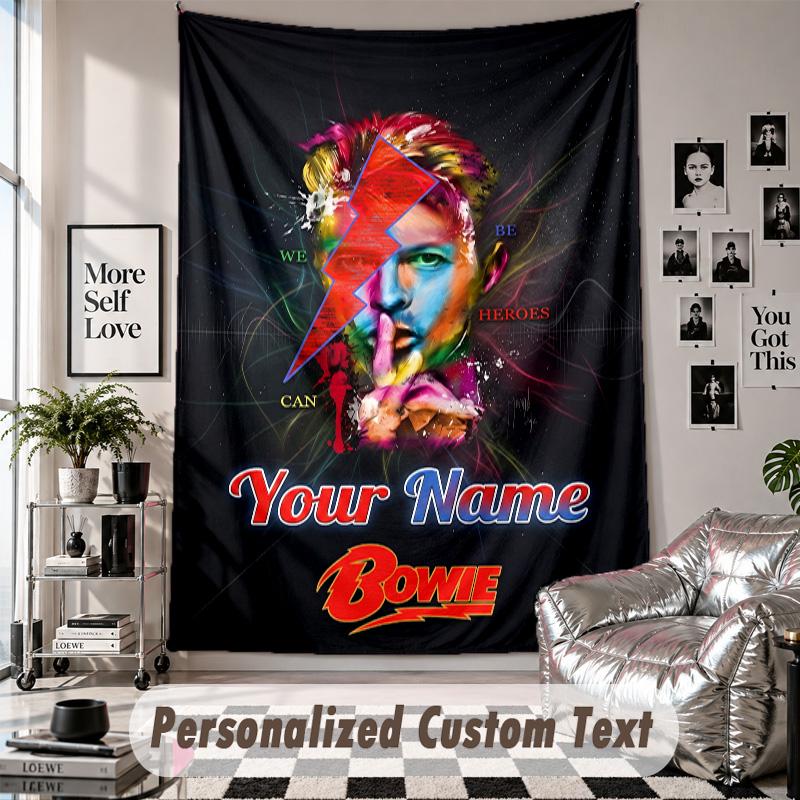 Wall Hanging Tapestry With Custom Name & Text, David Bowie Decorative Tapestry For Bedroom