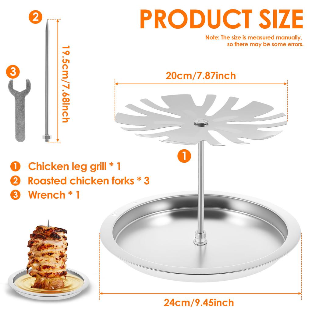 Al Pastor Skewer Stainless Steel Vertical Skewer with Tray Roasted Chicken Fork 2 in 1 Vertical Spit Stand Barbecue Grill Skewer