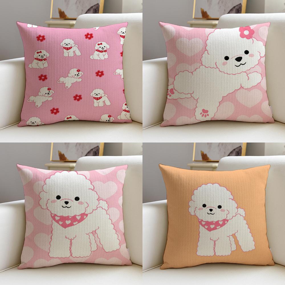 Fluffy BBichon Frise PatternS Cushion Cover Pcs Linen Throw Pillow Covers x x Modern Home Decor
