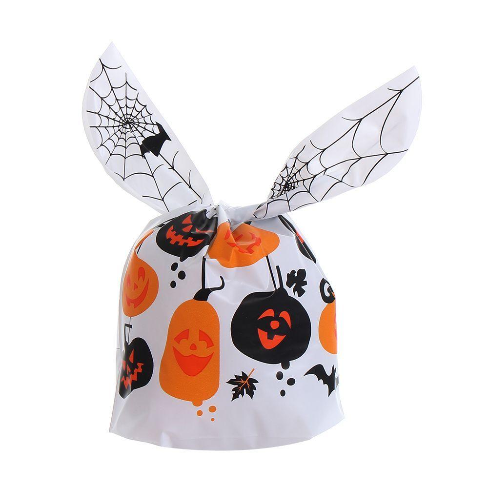 50Pcs Bat Pumpkin Halloween Decoration Cookie Bag Rabbit Ear Halloween Candy Bags Baking Packaging