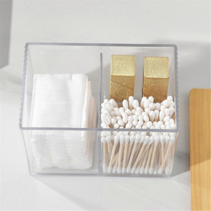Sturdy Bathroom Storage Canister with Wood Lid Home Accessory for Organizing Cotton Swabs Covers Pads and Hair Bands  Clear