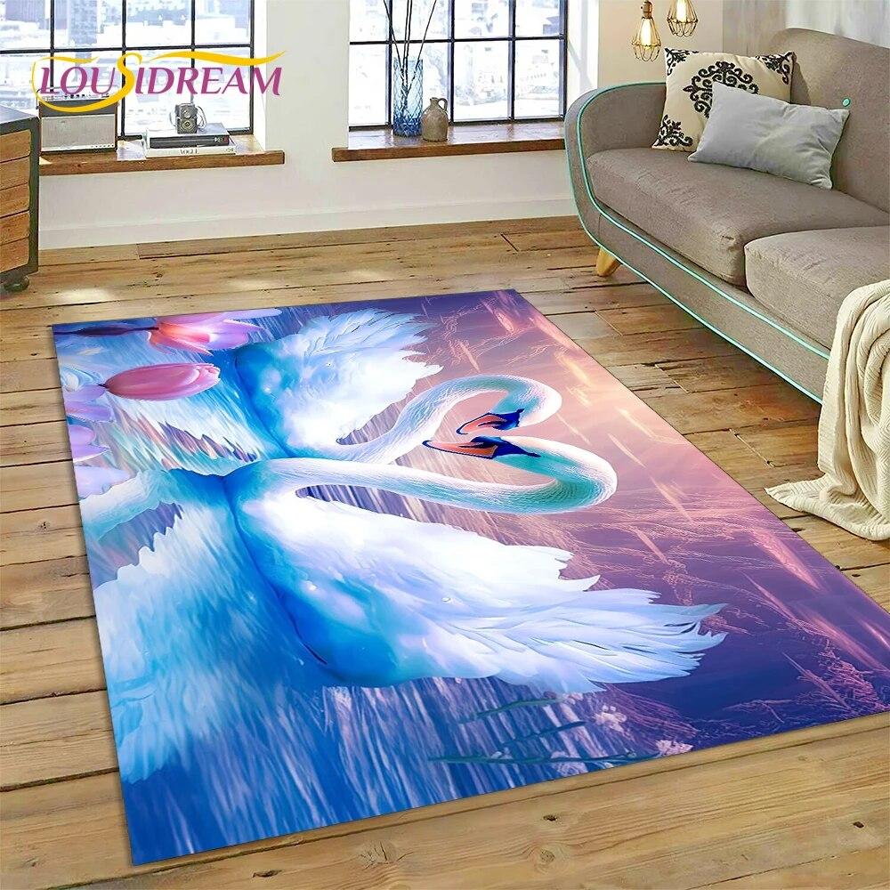 Love Swan Cartoon Cygnus Girl Gift Carpet Rug for Home Living Room Bedroom Sofa Doormat Decor,Kids Area Rug Non-slip Floor Mat