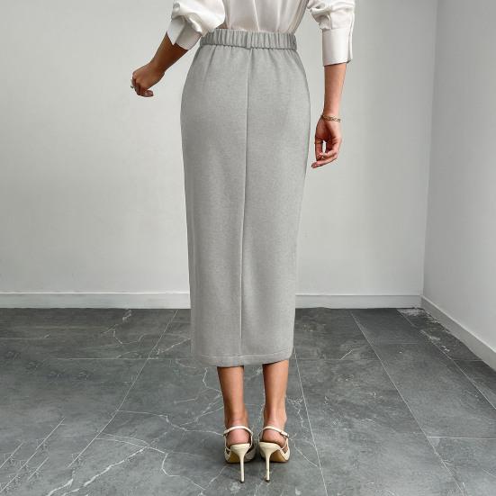 Женская юбка миди с высокой посадкой, облегающая бедра, офисная юбка однотонного цвета с разрезом сзади, повседневная юбка