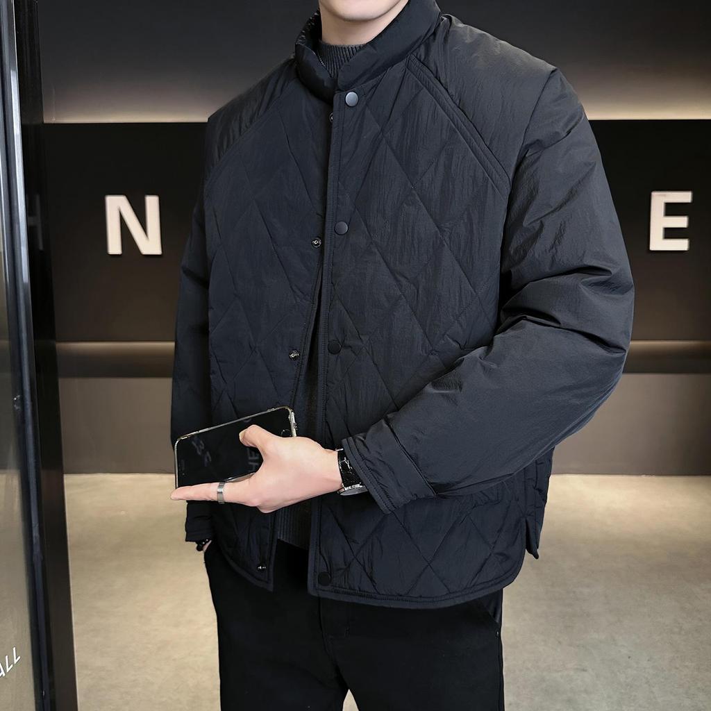 Men's 2025 Trendy Stand Collar Quilted Down Jacket with Lightweight White Duck Down Liner
