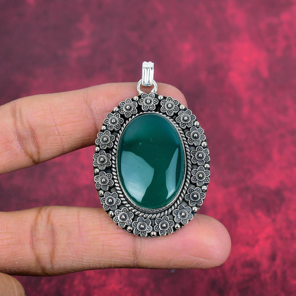Green Onyx Pendant, 925 Solid Sterling Silver Gemstone Jewelry, Handmade Pendant, For Mother Day