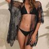 Женский кружевной сексуальный прозрачный кружевной кардиган свободного покроя, прикрывающий бикини