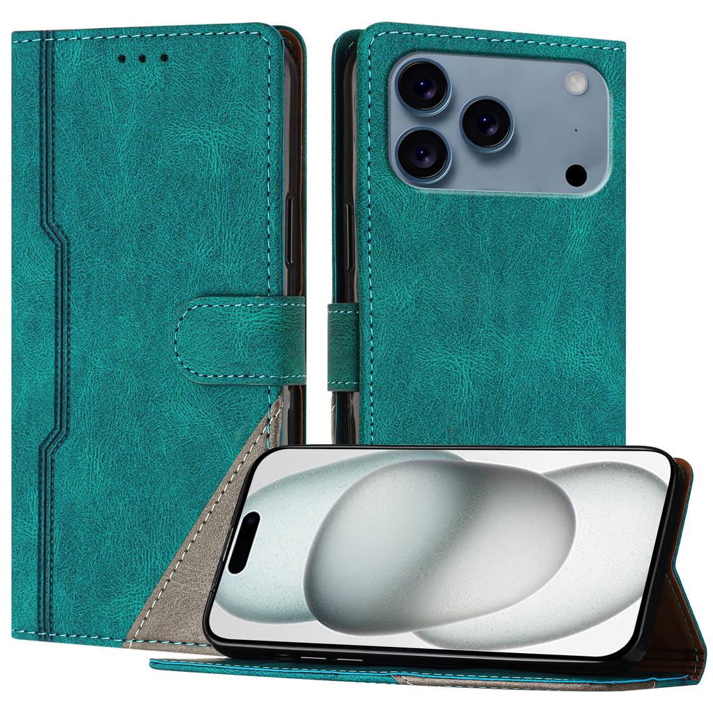 For iPhone 17 Pro Max Leather Case Triangle Patchwork Wallet Stand Shockproof Phone Cover