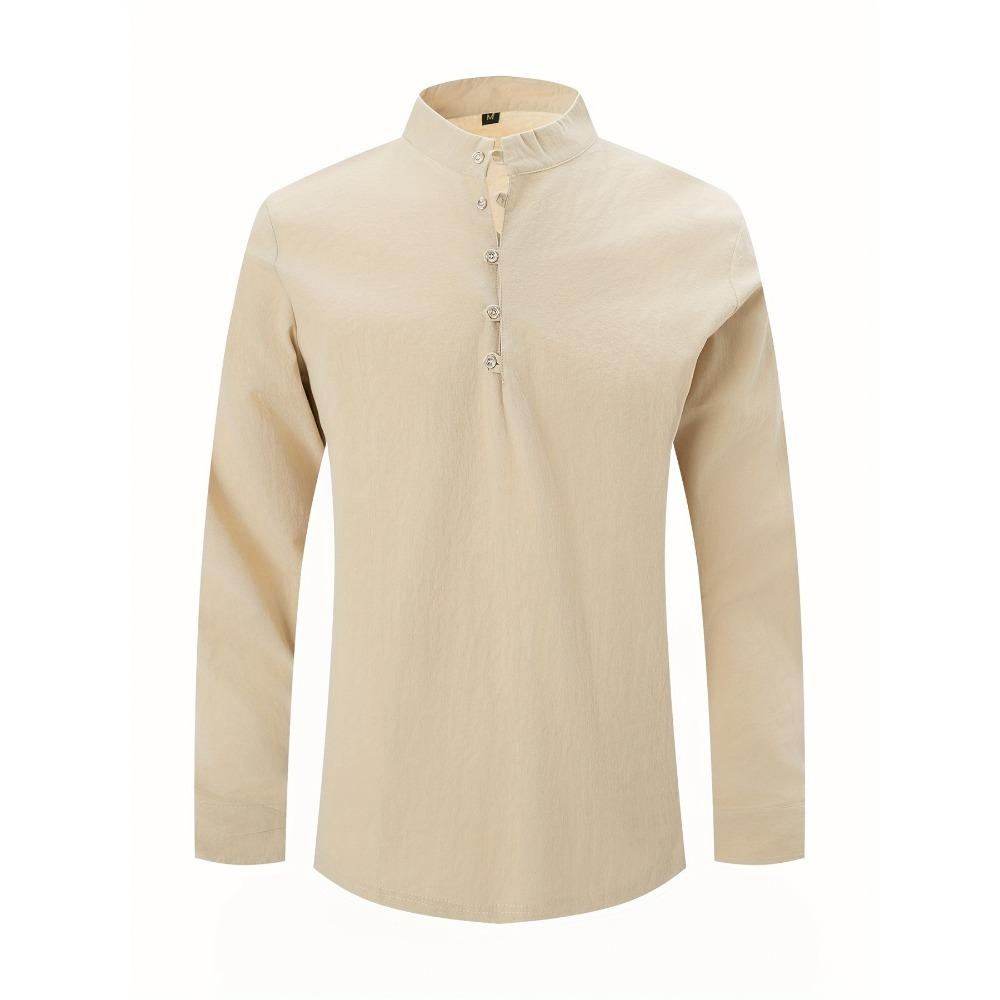 Осенние мужские топы ретро хлопок лен повседневные рубашки поло на пуговицах с длинными рукавами модные рубашки поло