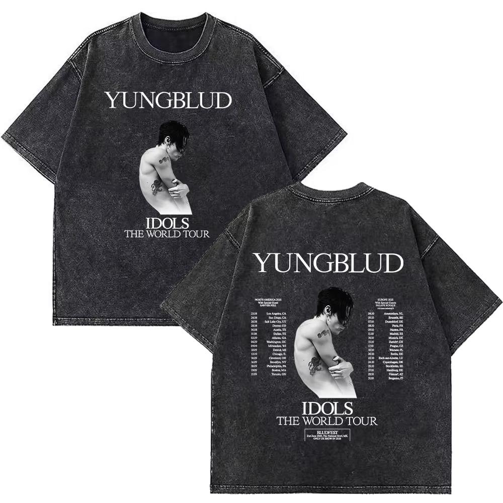 Yungblud IDOLS Мировой Тур Мерч Ретро Стирка Футболка Мужская Женская Хип-Хоп Рок Короткий Рукав Футболки Оверсайз Футболки