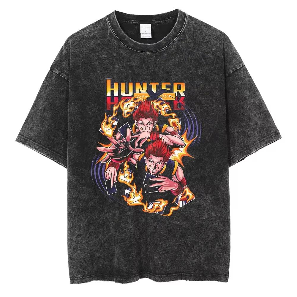 2026 Hot Sale HUNTER×HUNTER T Shirt Kurapika Manga Tshirt Men Women Hip Hop Washed Cotton T-shirt Clothing Summer Short Sleeve Tees Streetwear Top