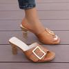 Fashion Shoes for Women 2025 Summer New Fashion High Heeled Slippers Female Large Size Metal Buckle Strap Women's Slippers Zapatos Mujer