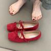 Sheepskin Version~ Square Head Bow Ballet Shoes Gentle French Inner Height Increase Mary Jane Shoes Evening Wind Shallow Mouth Single Shoes