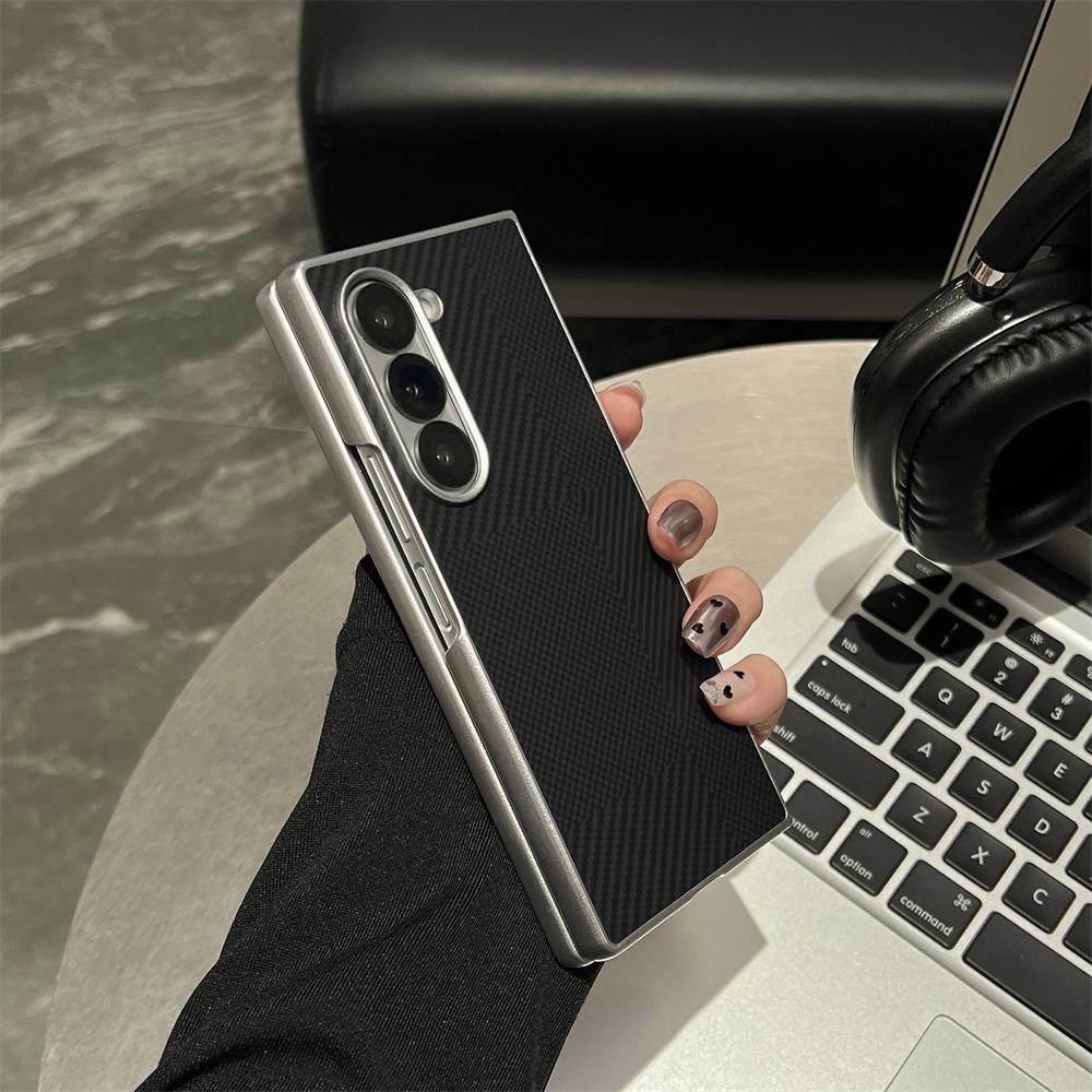 Luxury Kevlar Carbon Fiber Pattern Plating Phone Case For Samsung Z Fold 7 6 5 4 Shockproof Bumper Matte Solid Color Back Cover