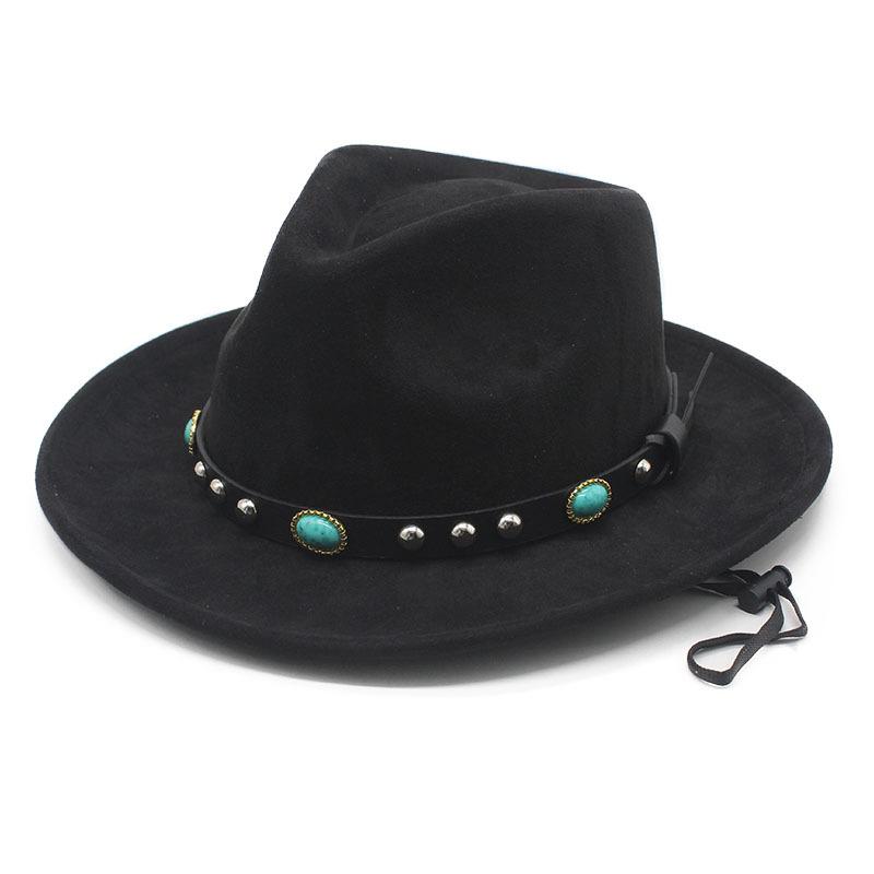 New jazz hat hat ethnic Tibetan style western cowboy hat windbreak rope top hat autumn and winter men's and women's felt hats
