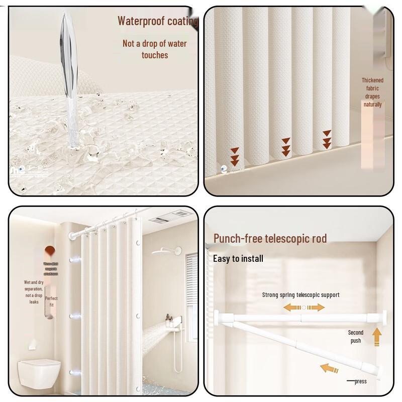 Yipan Magnetic Pure White Polyester Shower Curtain