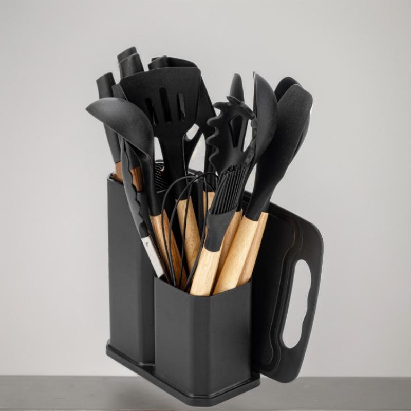 Набор кухонной утвари из 19 предметов, силикон: Ножи, Инструменты, Лопатка, Половник, Скребок, Разделочная доска с хранением