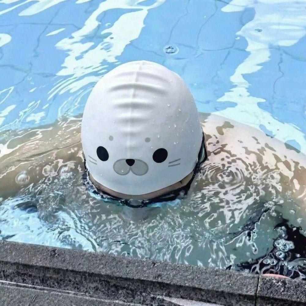 Non-Slip Seal Swim Cap Ear Protection Cartoon Swim Cap Silicone Swimming Hat For Adults