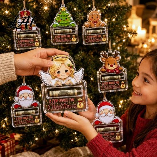 Holiday Tree Hanging Decoration Christmas Money Holder Ornaments Acrylic Gingerbread Snowman Santa Cash Stocking Stuffer for Gift Xmas Tree,