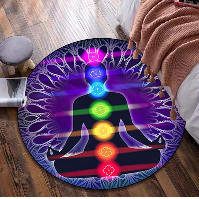 1Pc Lotus Meditation Circular Print Rug - home decoration Carpet For Living Room Bedroom Flooring Computer Chair Area Rug