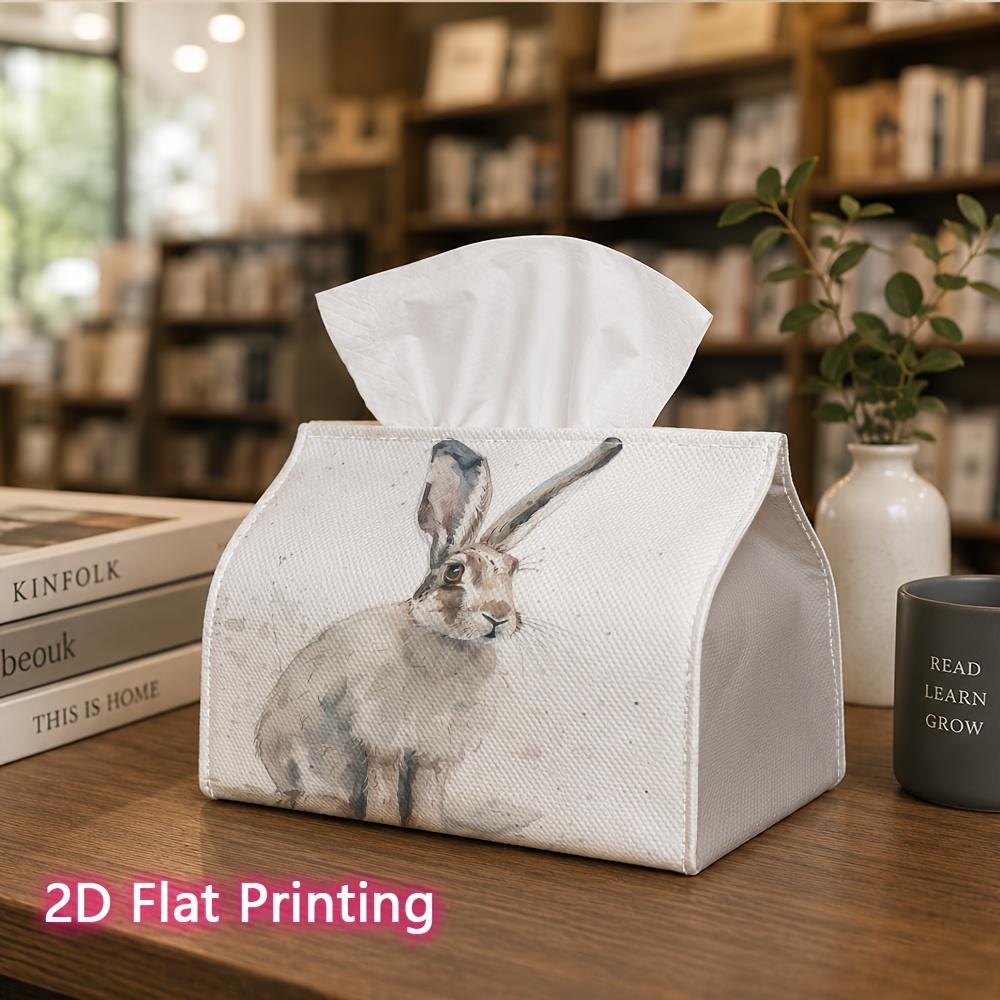 1pc, 2D Flat Printing, Tissue Box with Rabbit Watercolor Pattern Printed Tissue Box, Durable Decorative Storage Box for Kitchen And Living Room, Dispe