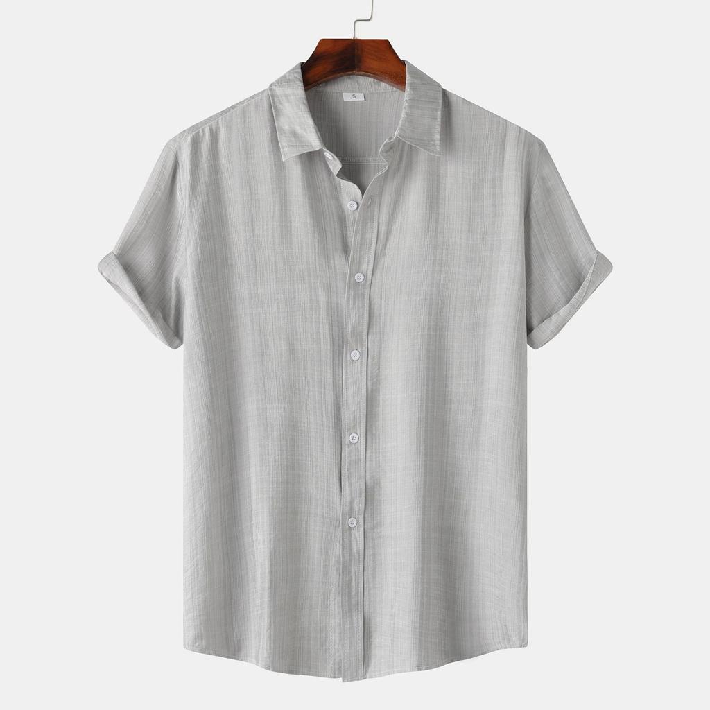 Мужская повседневная однобортная однобортная рубашка с короткими рукавами и однотонным воротником