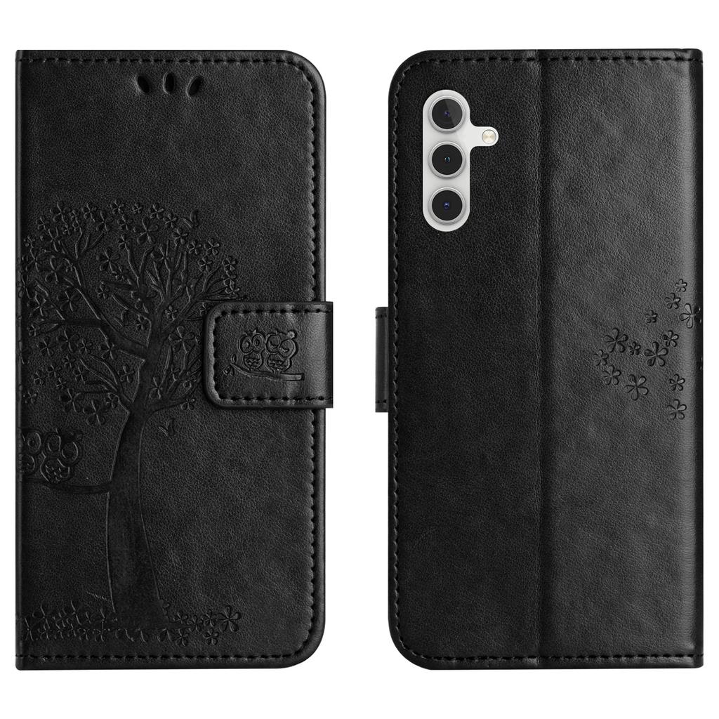 For Samsung Galaxy S25 FE Case PU Leather Owl Tree Imprinted Wallet Phone Cover with Strap