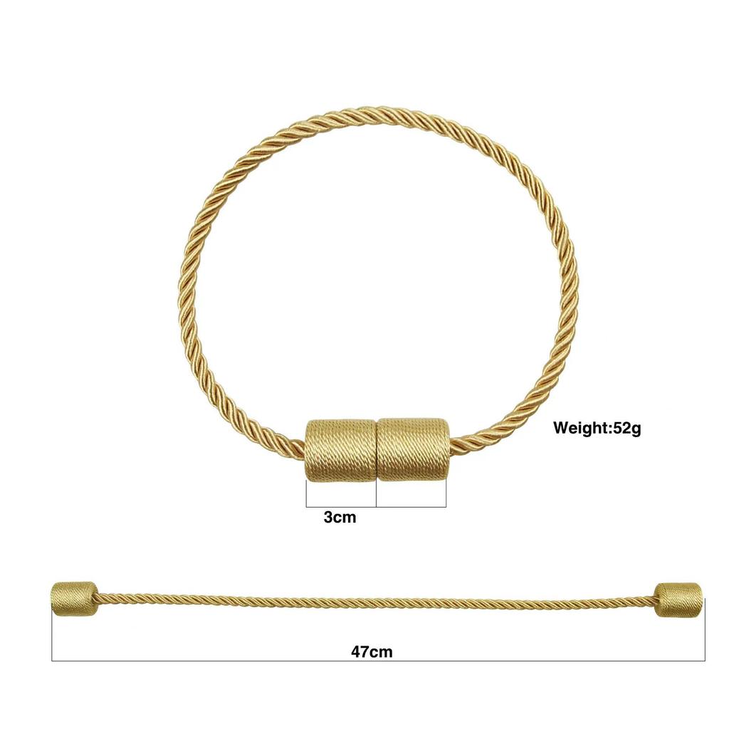 Modern Simple Magnetic Curtain Tieback with Cylindrical Three-Strand Rope Design, No-Punch Installation