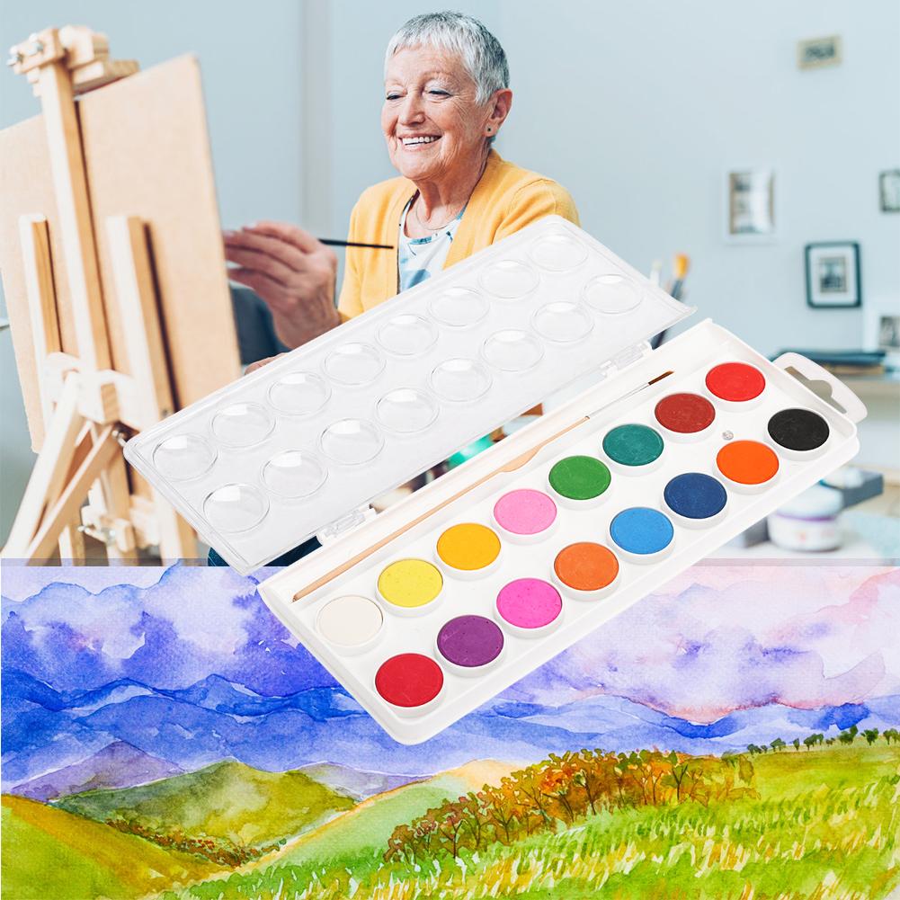 2 Коробки 16 Цветов Твердая Акварельная Краска Компактный Пигмент с Кистью Практика Рисования Художественные Принадлежности