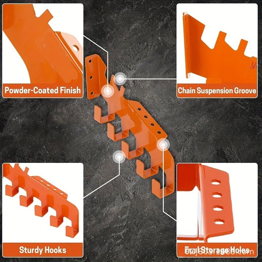Orange Metal Chain Saw Storage Rack Wall Mounted Duty Shelf For Garage Workshop Tool Organizer Power Equipment
