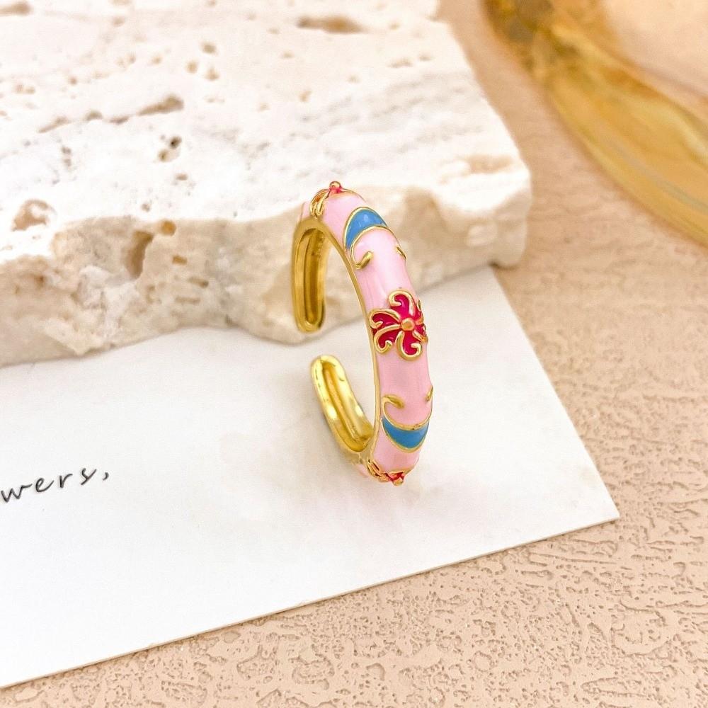 Unique Bohemian Ring Chinese Style Adjustable Ring Minimalist Enamel Dot Open Ring Festival