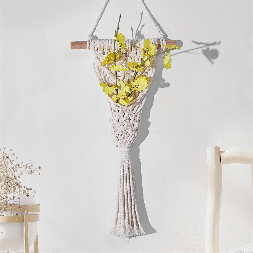 Сетчатая корзина для сухих цветов, плетеная вручную из хлопковой веревки, макраме, подставка для растений, настенные украшения, карманы для украшения дома